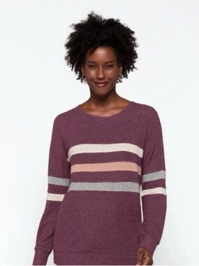 Nine Britton Dalia Striped Brushed Knit Top Burgundy XSP